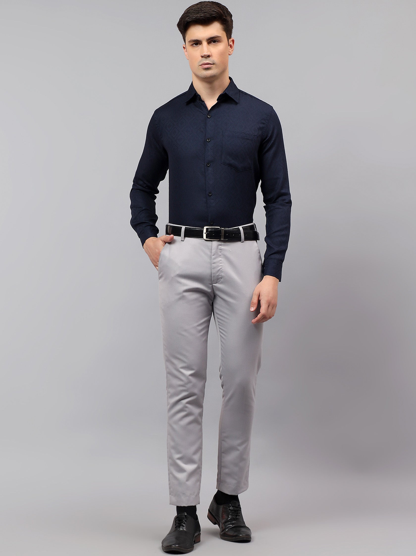Men's Full Sleeve Spread Collar Premium Casual Shirt for Men in Black by BLUE ROBED, fit view