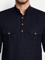 BLUE ROBED men's Casual Slim Fit Full Sleeve Double Pocket Cotton Trendy Kurta in Navy view 11