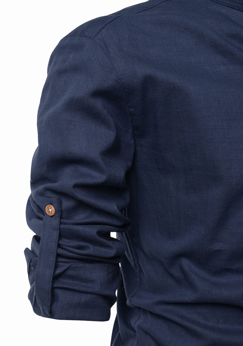 BLUE ROBED men's Casual Slim Fit Full Sleeve Kurta in Navy view 49