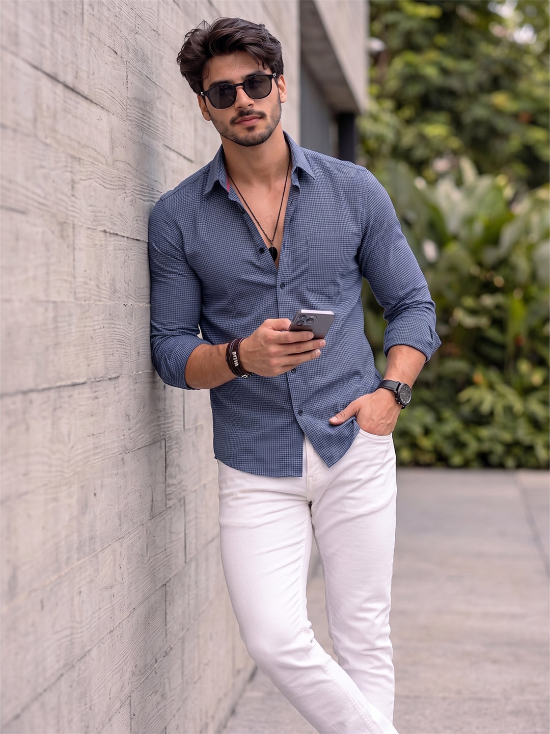 Men's Pure Cotton Casual Shirt | Full Sleeve Textured Check Shirt | Regular Fit