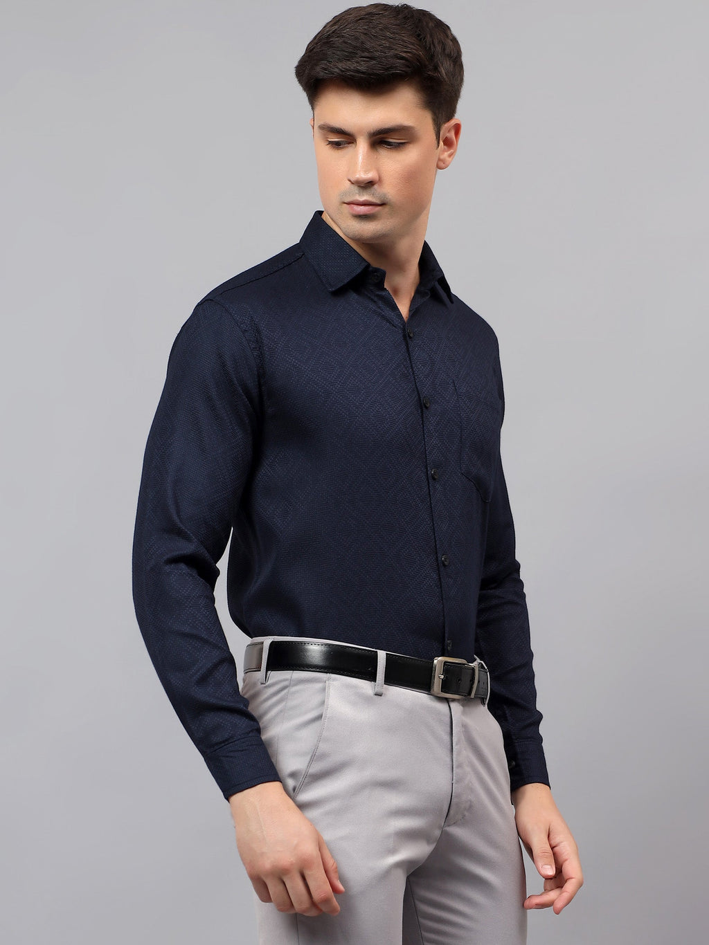 Men's Full Sleeve Spread Collar Premium Casual Shirt for Men in Black by BLUE ROBED, front view