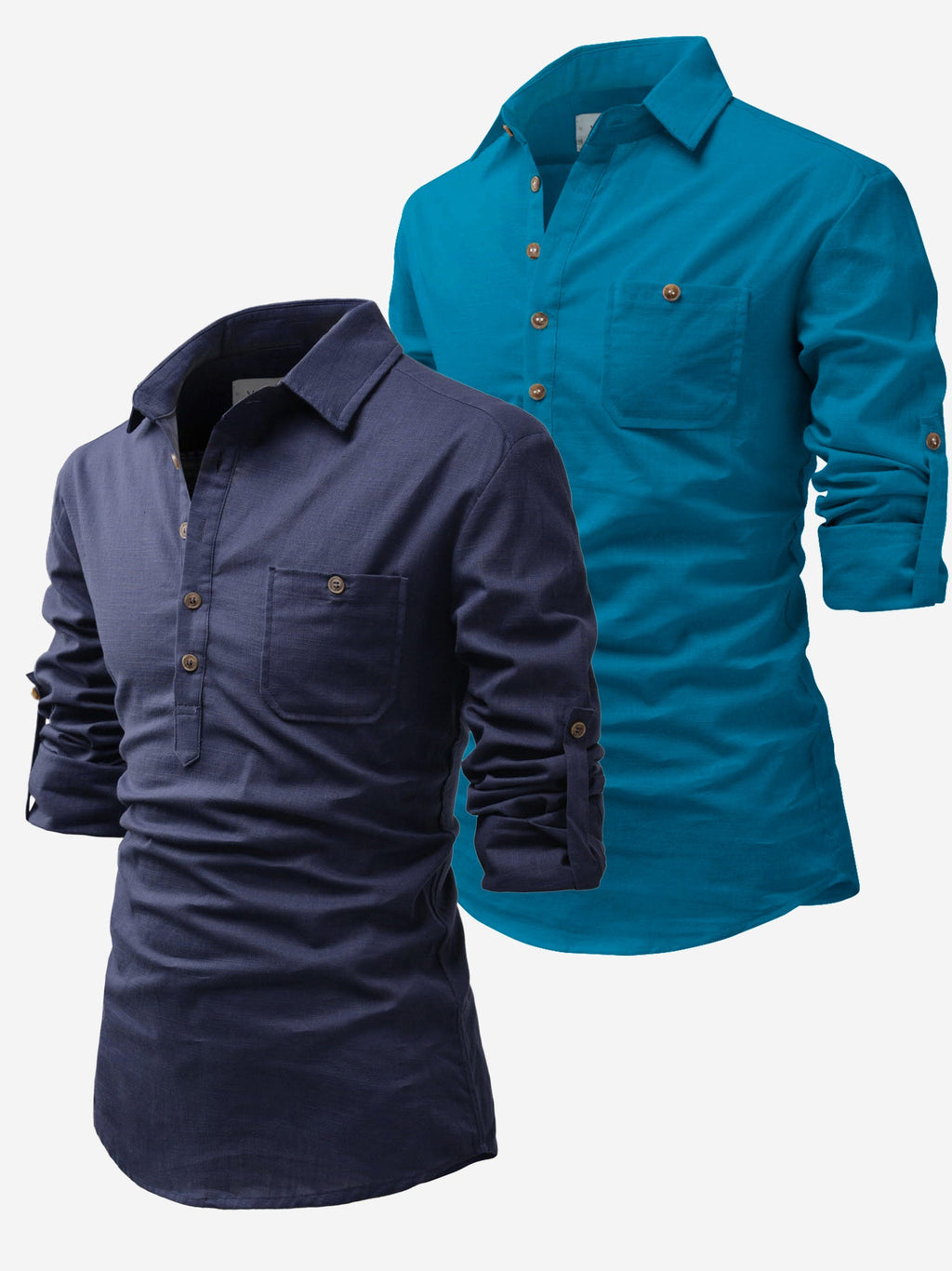 BLUE ROBED men's Casual Slim Fit Full Sleeve Cotton Kurta (Pack 2) in Navy view 3