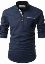 BLUE ROBED men's Casual Slim Fit Full Sleeve Pocket Contrast Kurta in Navy Blue view 31