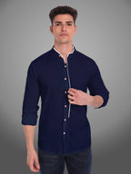 Men's Shoulder Piping Full Sleeve Shirt in Black by BLUE ROBED, side view