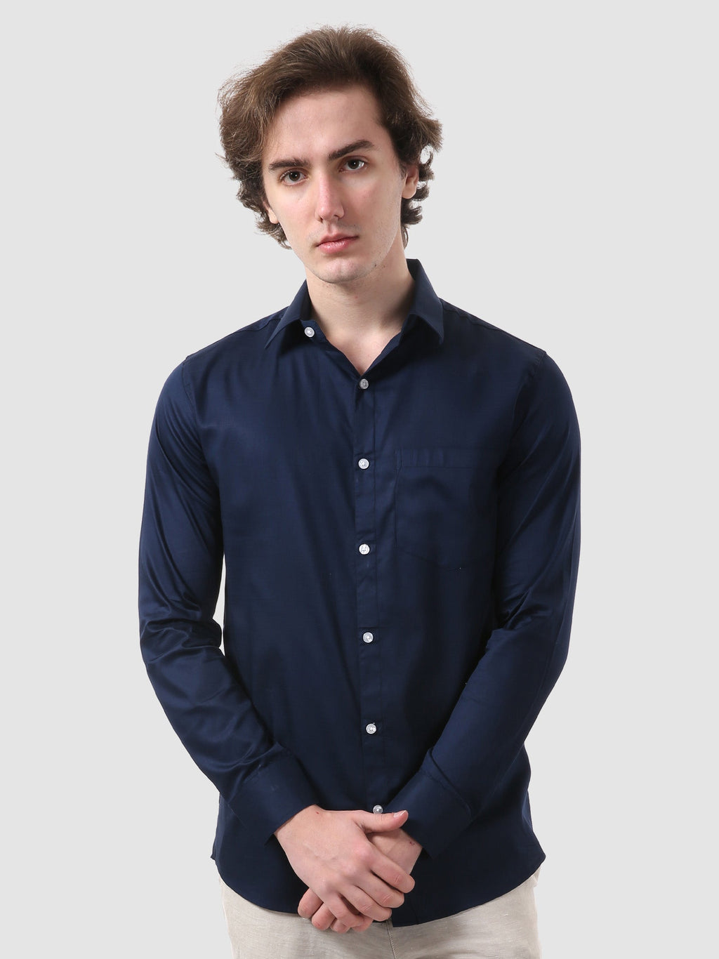 Men's Formal Full Sleeve Plain Shirt in White by BLUE ROBED, side view