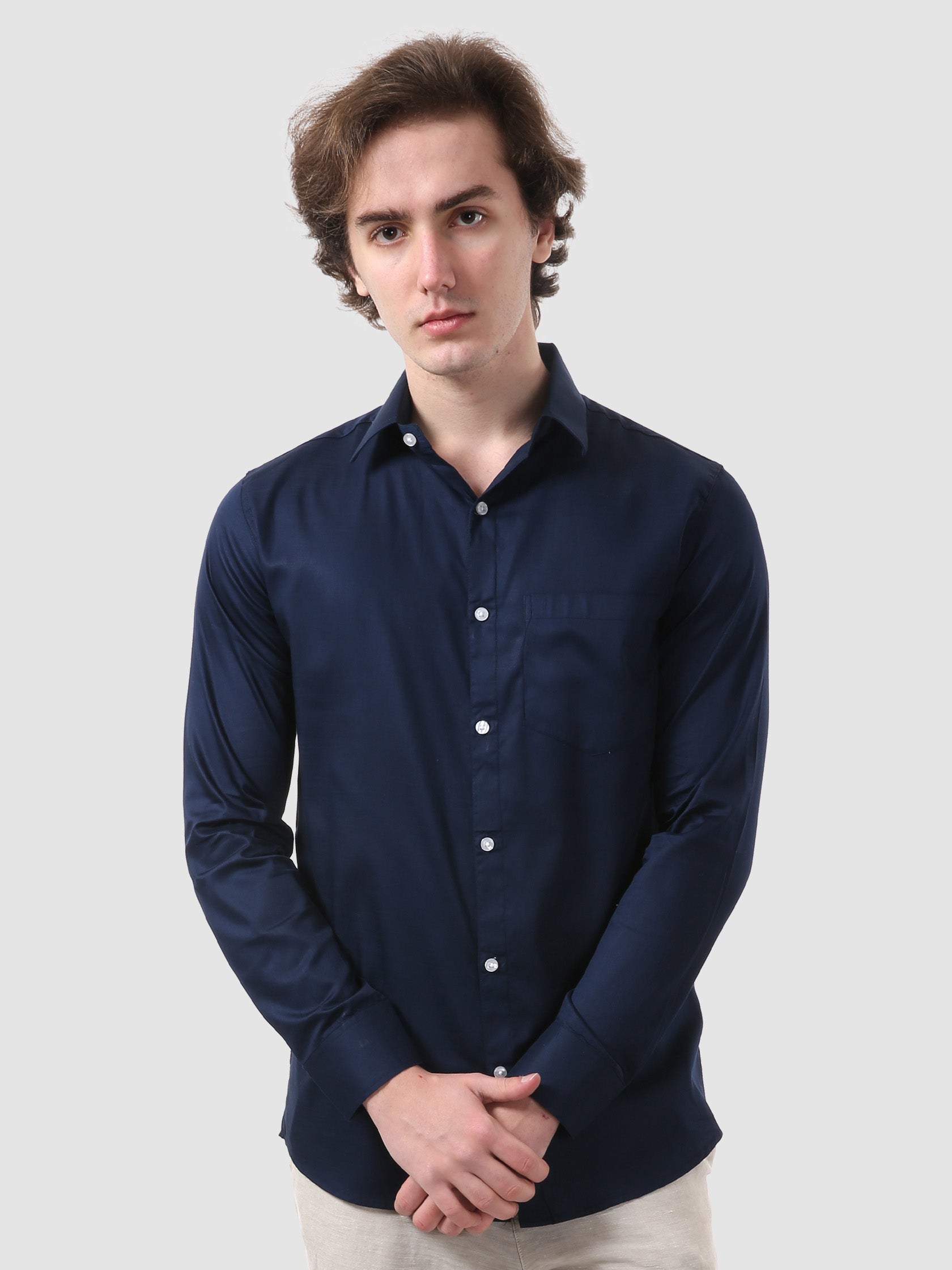 Men's Formal Full Sleeve Plain Shirt in White by BLUE ROBED, side view