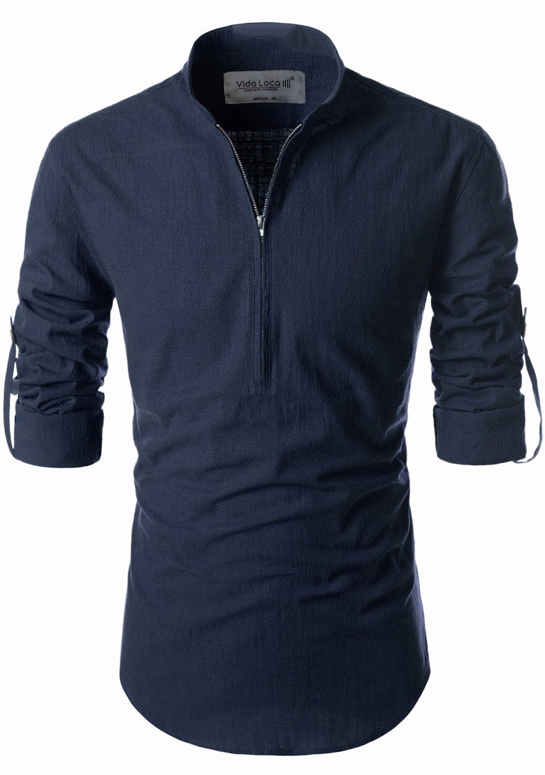 BLUE ROBED men's Casual ZIP Style Full Sleeve Kurta in Navy Blue view 35