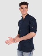 BLUE ROBED men's Casual ZIP Style Full Sleeve Cotton Kurta in Navy Blue view 27