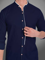 Men's Shoulder Piping Full Sleeve Shirt in Black by BLUE ROBED, back view