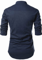 BLUE ROBED men's Casual Slim Fit Full Sleeve Pocket Contrast Kurta in Navy Blue view 32