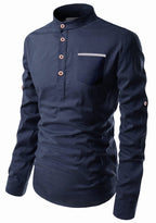 BLUE ROBED men's Casual Slim Fit Full Sleeve Pocket Contrast Kurta in Navy Blue view 33
