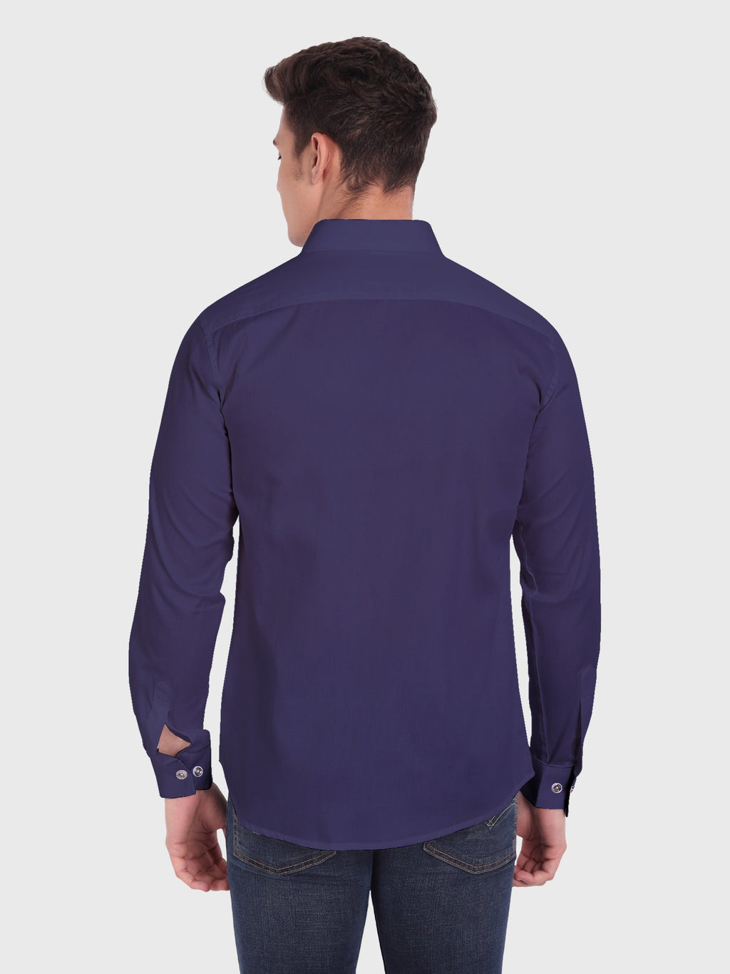 Men's Casual Full Sleeve Silver Button Shirt in White by BLUE ROBED, fabric detail