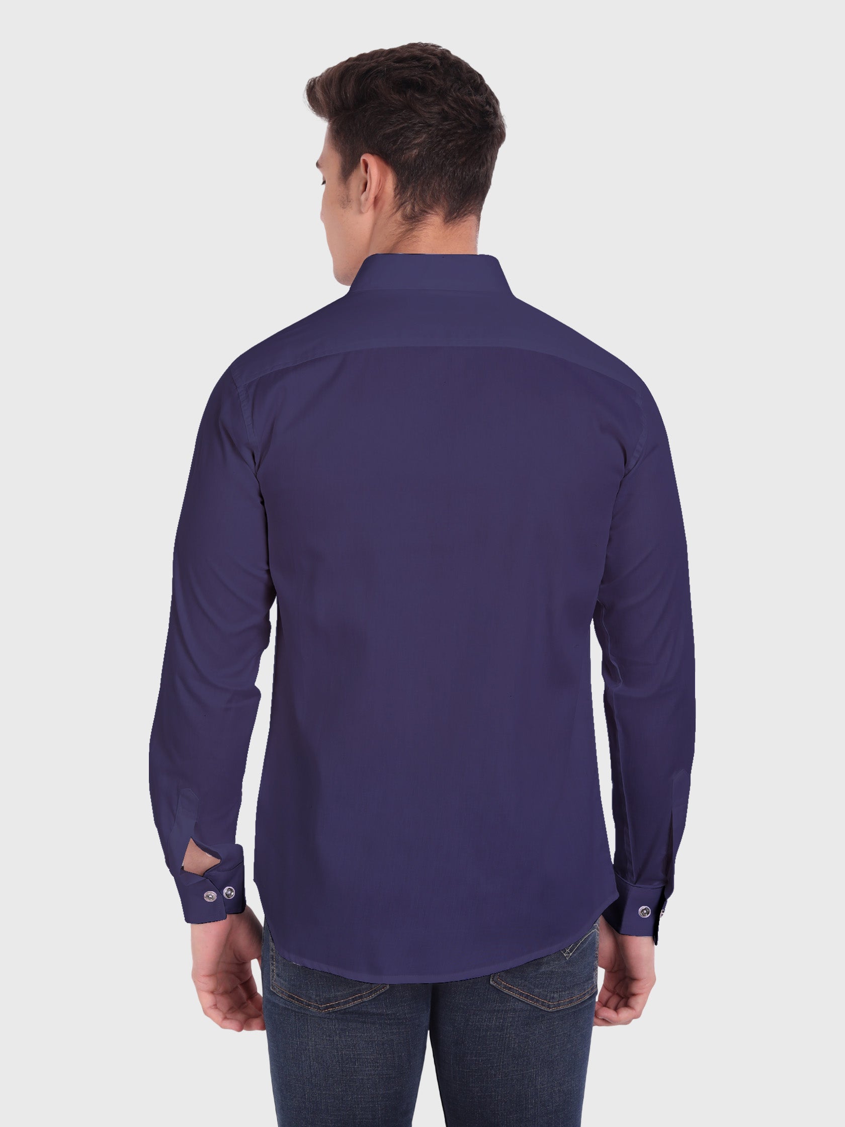 Men's Casual Full Sleeve Silver Button Shirt in White by BLUE ROBED, fabric detail
