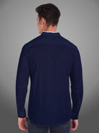 Men's Shoulder Piping Full Sleeve Shirt in Black by BLUE ROBED, detail view