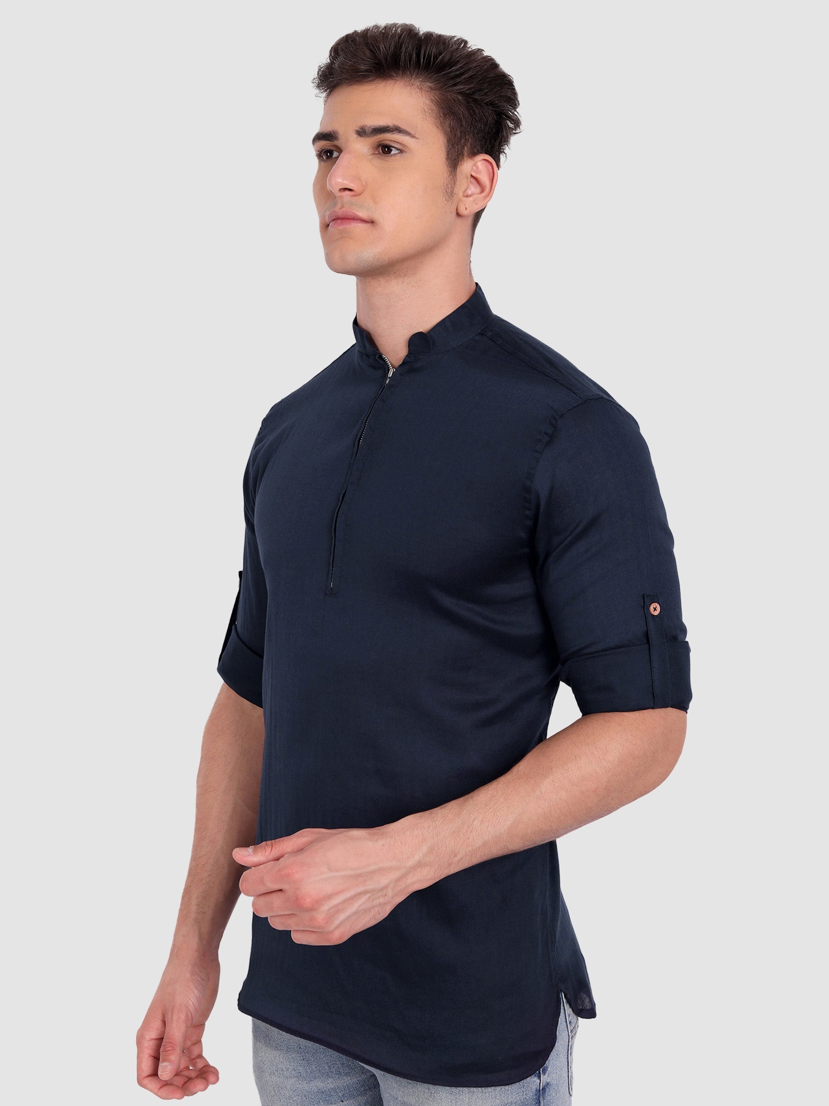 BLUE ROBED men's Casual ZIP Style Full Sleeve Cotton Kurta in Navy Blue view 28