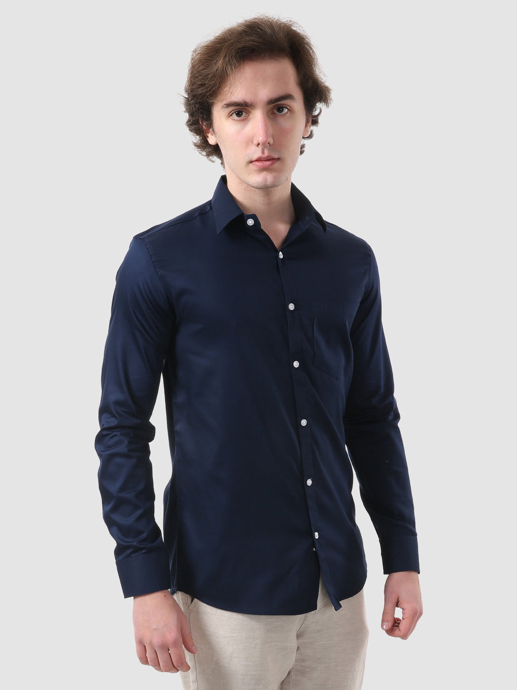 Men's Formal Full Sleeve Plain Shirt in White by BLUE ROBED, detail view