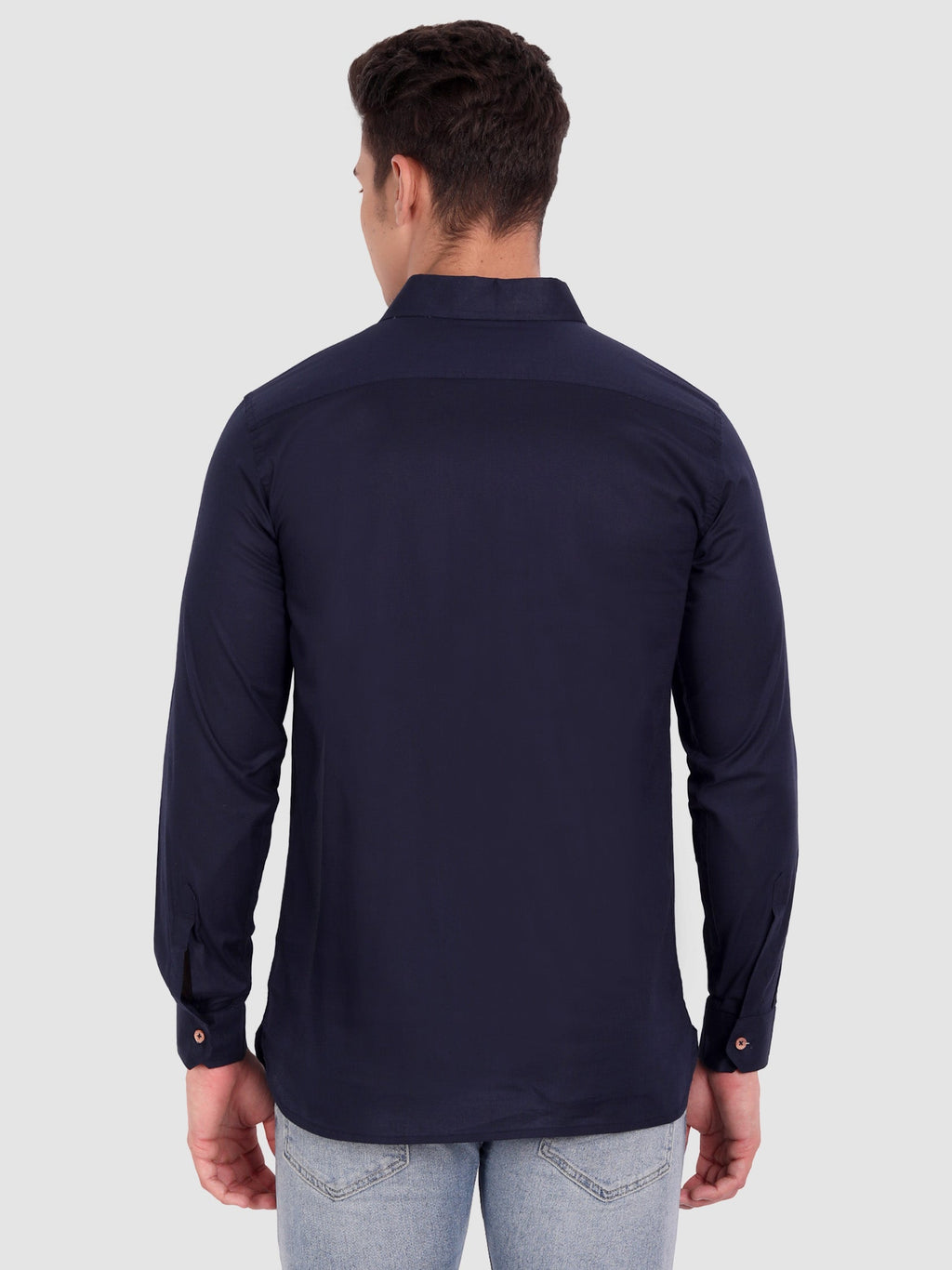 BLUE ROBED men's Full Sleeve Casual Cotton Kurta in Navy Blue view 40