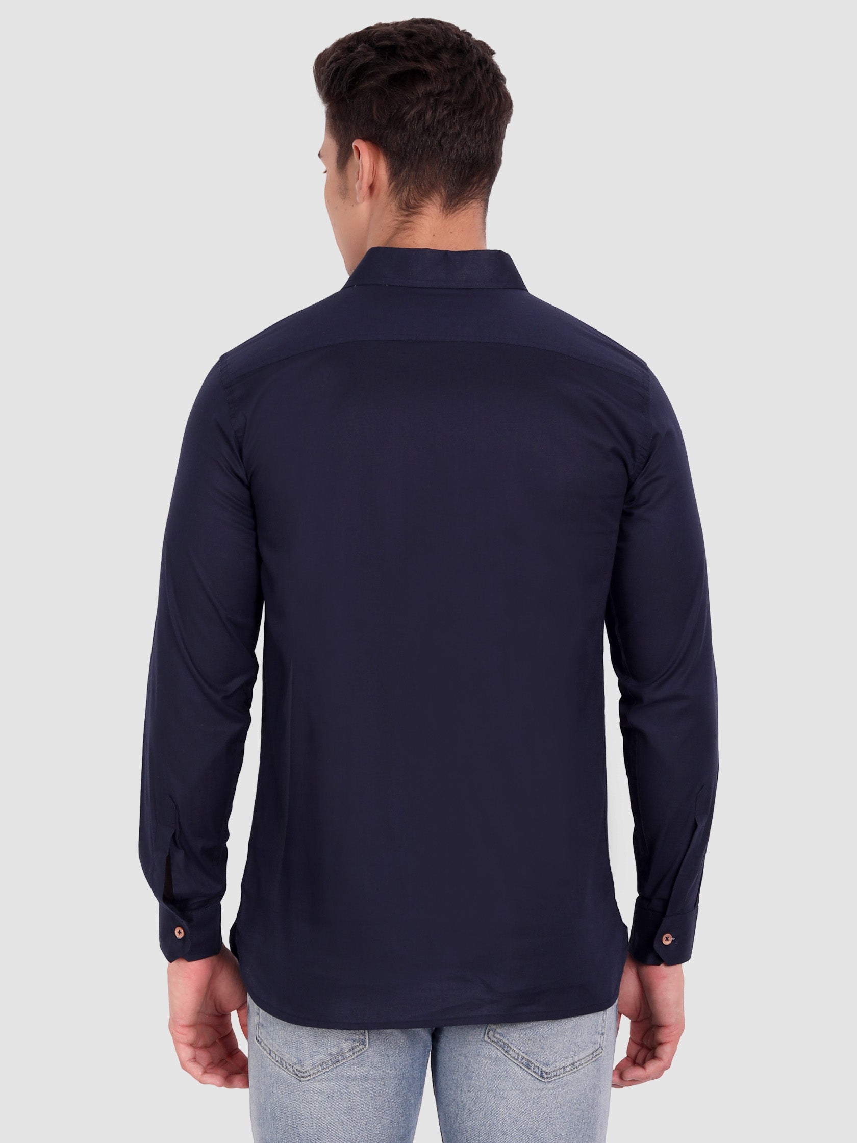BLUE ROBED men's Full Sleeve Casual Cotton Kurta in Navy Blue view 40