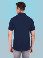 Men's Casual Half Sleeve Silver Button Shirt in Black by BLUE ROBED, style view