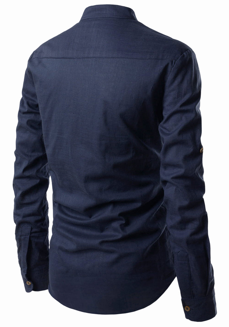BLUE ROBED men's Casual Slim Fit Full Sleeve Pocket Contrast Kurta in Navy Blue view 34