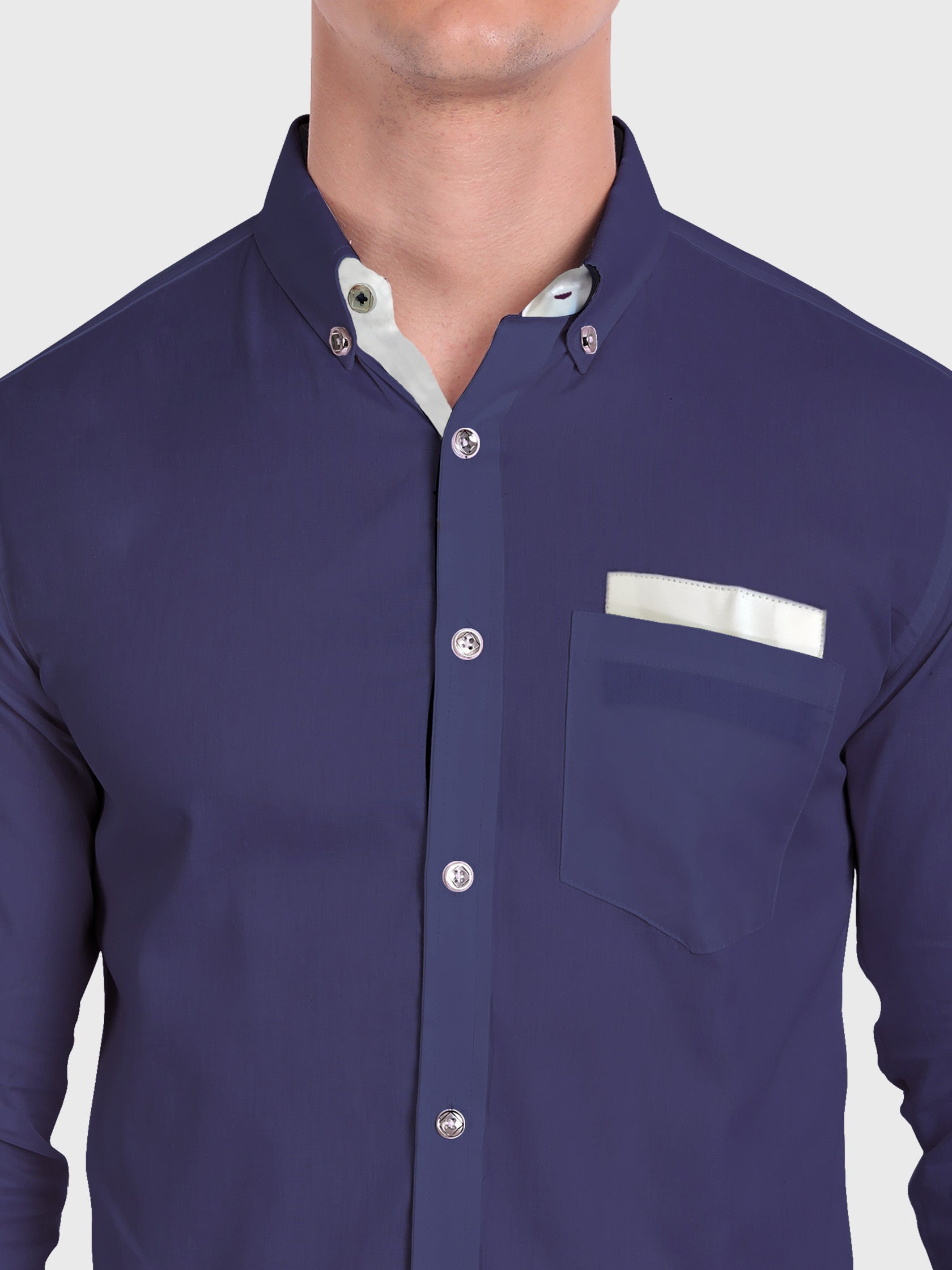 Men's Casual Full Sleeve Silver Button Shirt in White by BLUE ROBED, front view