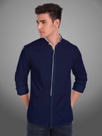 Men's Shoulder Piping Full Sleeve Shirt in Black by BLUE ROBED, style view