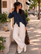 Women Solid Tie-Up Neck Crepe Top