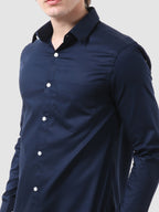 Men's Formal Full Sleeve Plain Shirt in White by BLUE ROBED, fit view