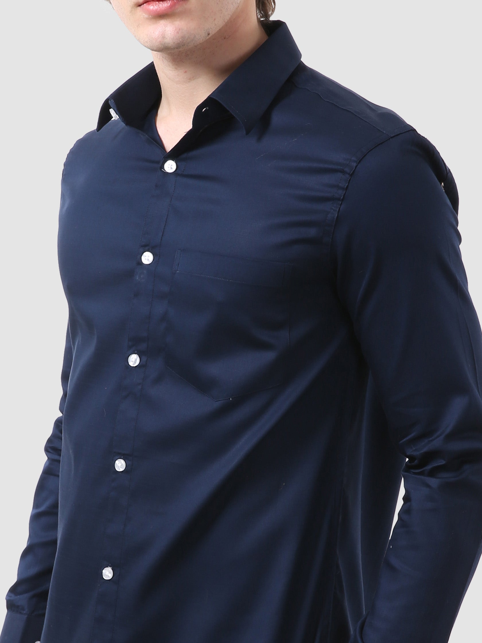 Men's Formal Full Sleeve Plain Shirt in White by BLUE ROBED, fit view