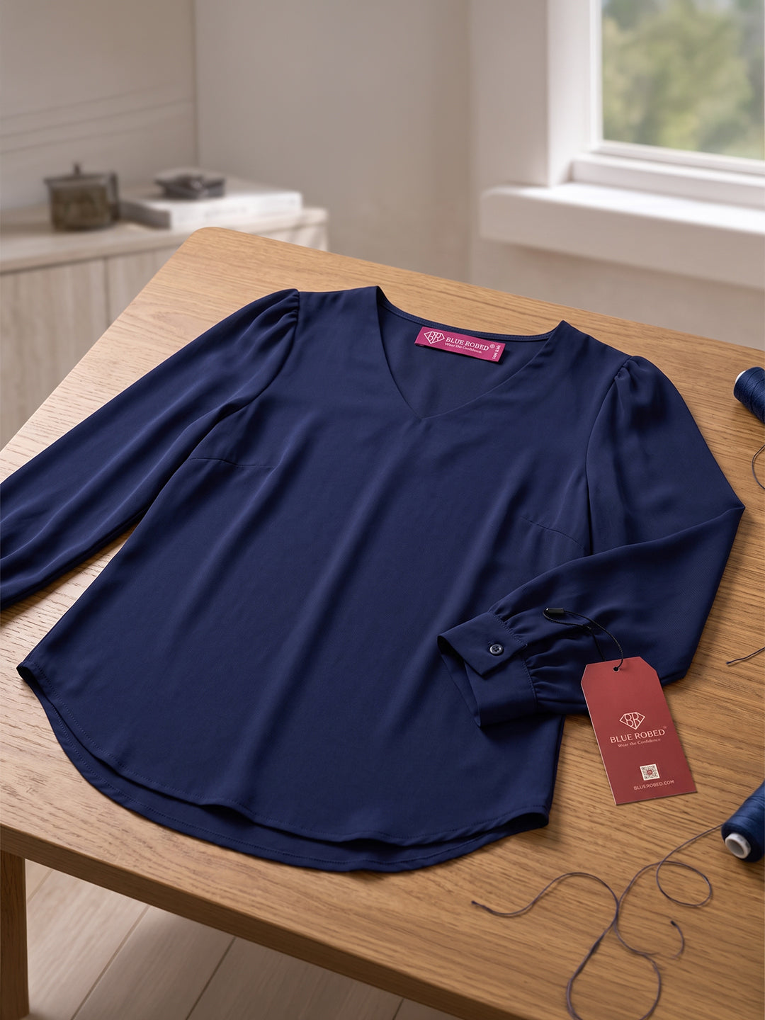 Women’s Crepe Formal Top | Elegant V-Neck Office Wear Blouse