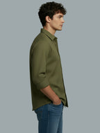 Men's Full Sleeve Spread Collar Premium Casual Shirt for Men Daily Wear in Black by BLUE ROBED, front view