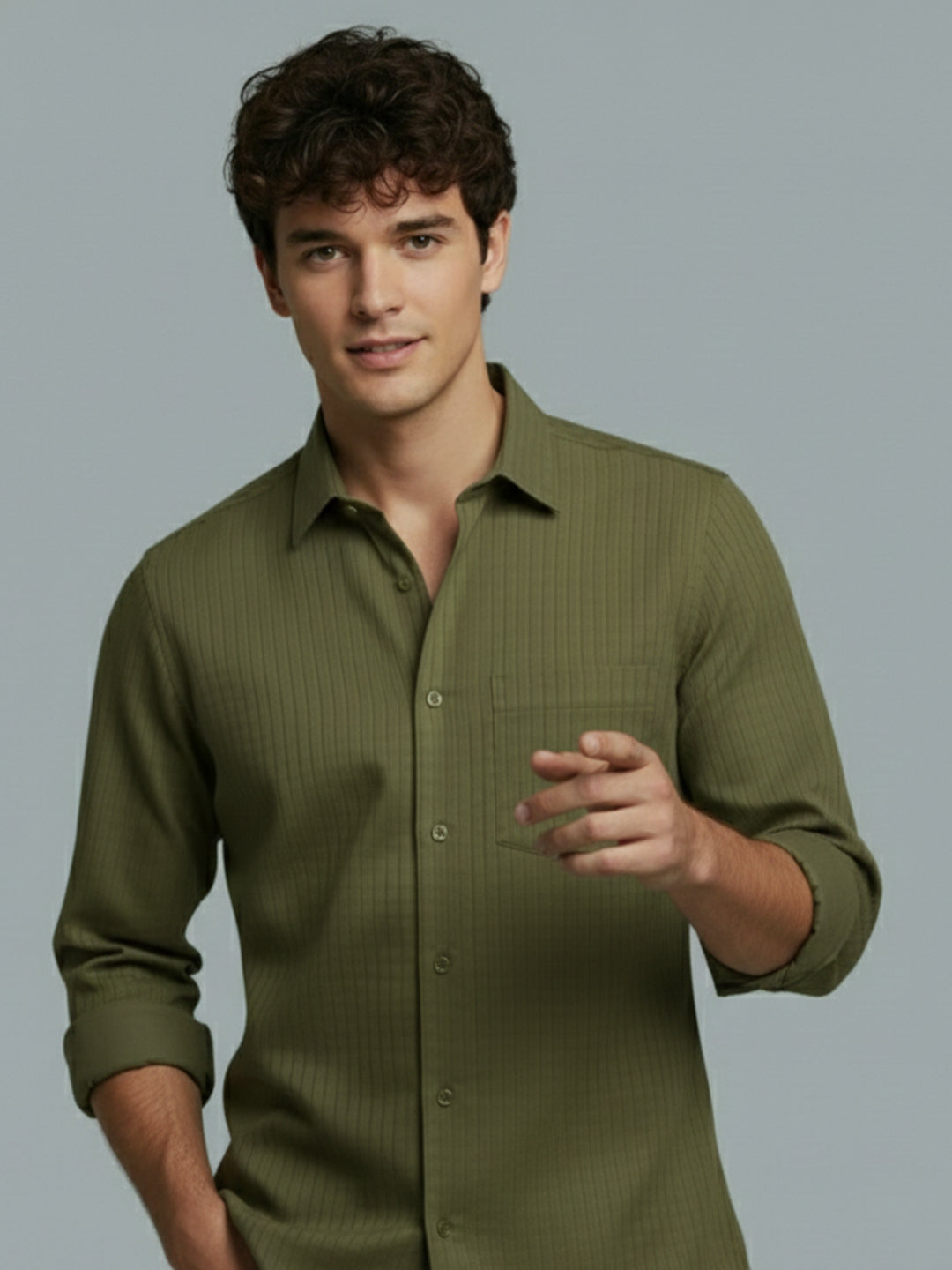 Men's Full Sleeve Spread Collar Premium Casual Shirt for Men Daily Wear in Black by BLUE ROBED, side view