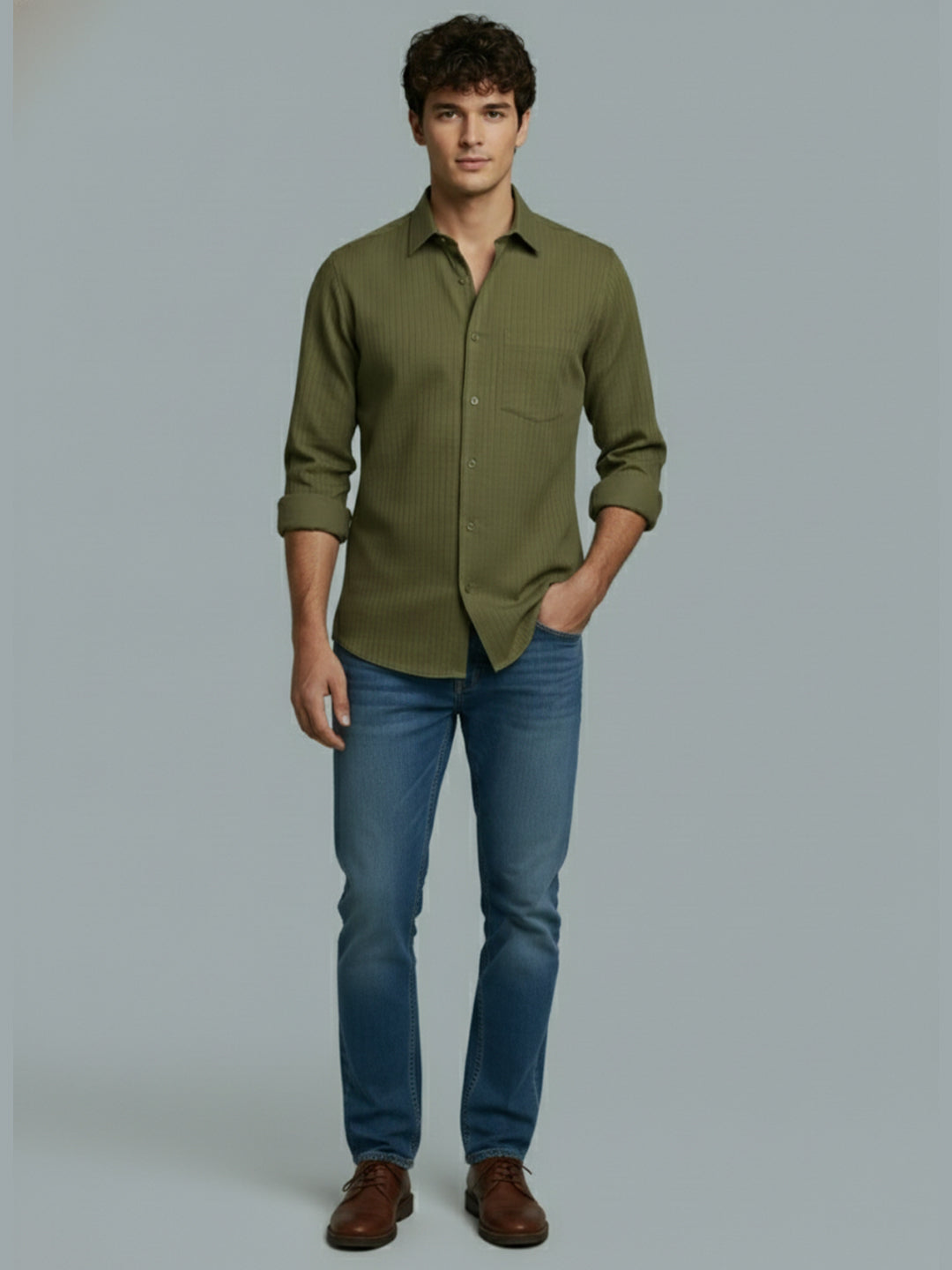 Men's Full Sleeve Spread Collar Premium Casual Shirt for Men Daily Wear in Black by BLUE ROBED, detail view