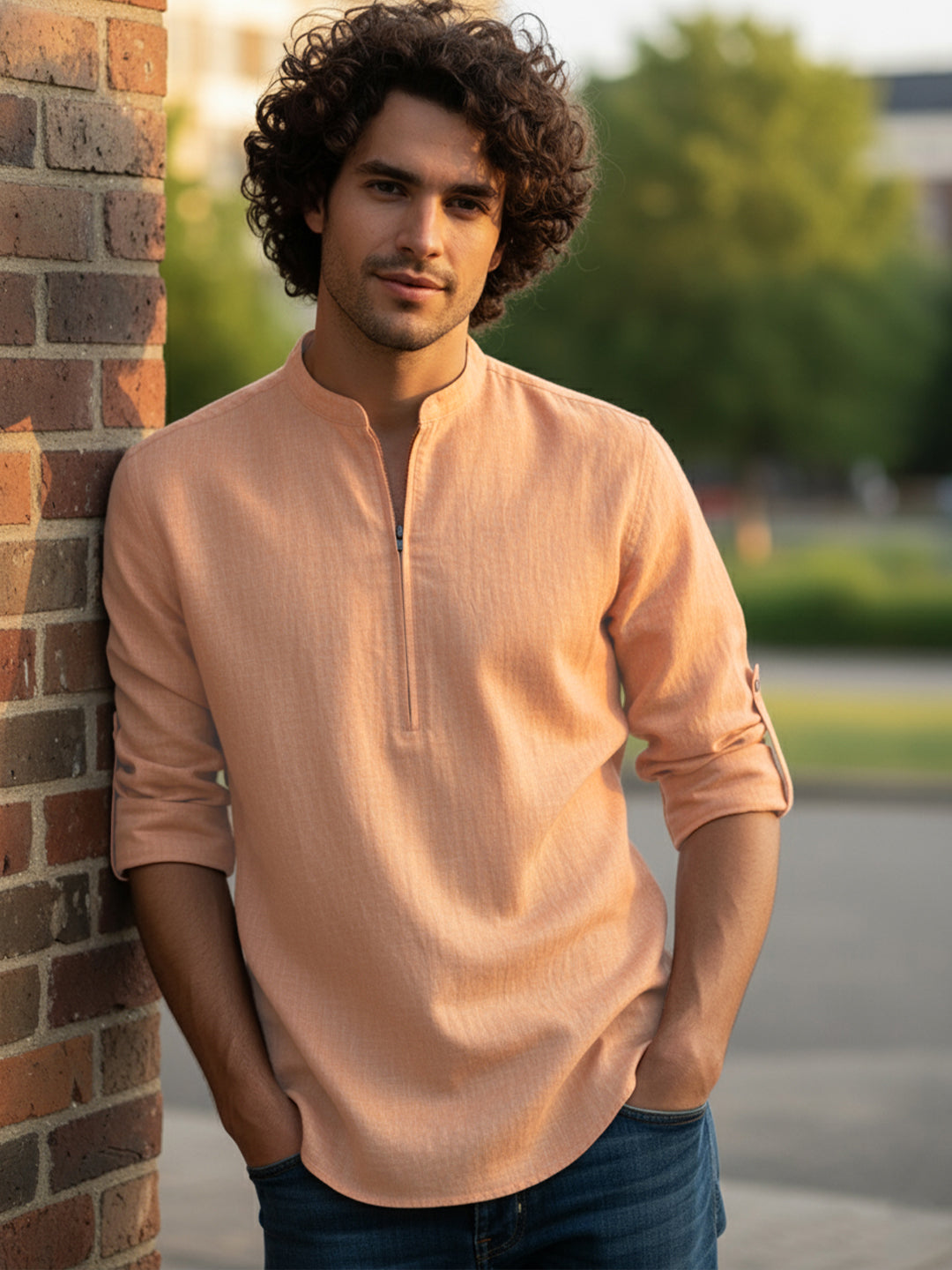 BLUE ROBED Full Sleeve Kurta for men Daily Wear in Orange view 8