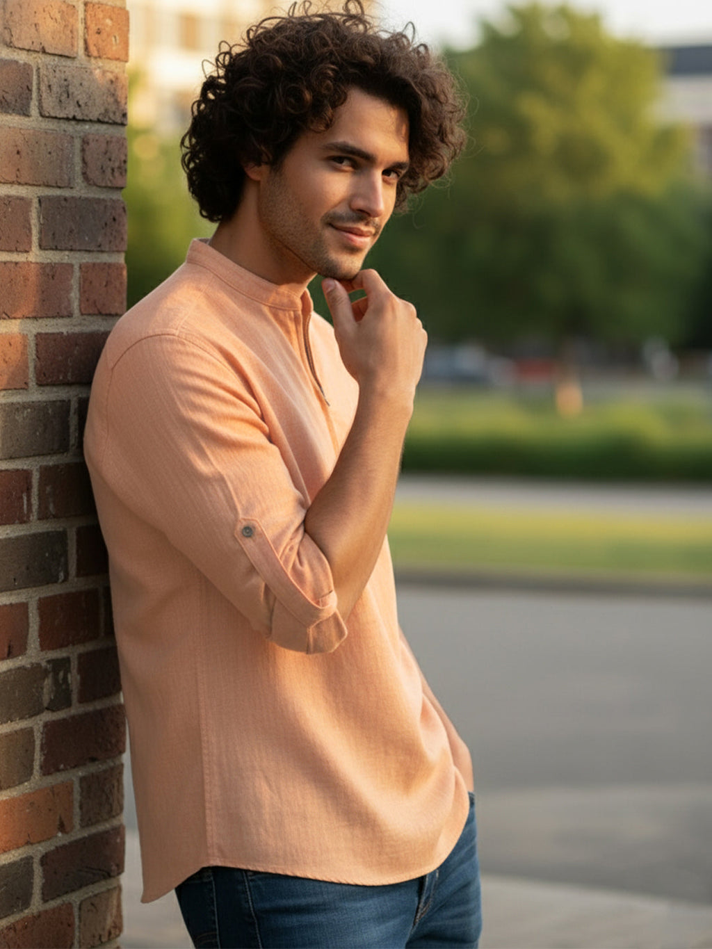BLUE ROBED Full Sleeve Kurta for men Daily Wear in Orange view 48