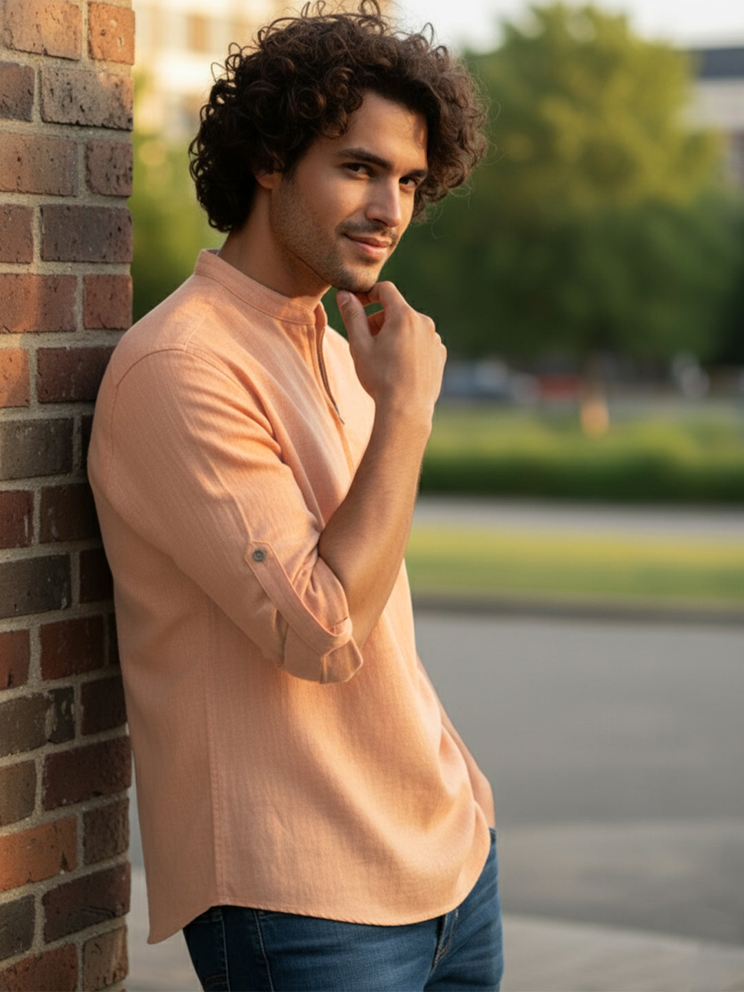 BLUE ROBED Full Sleeve Kurta for men Daily Wear in Orange view 48