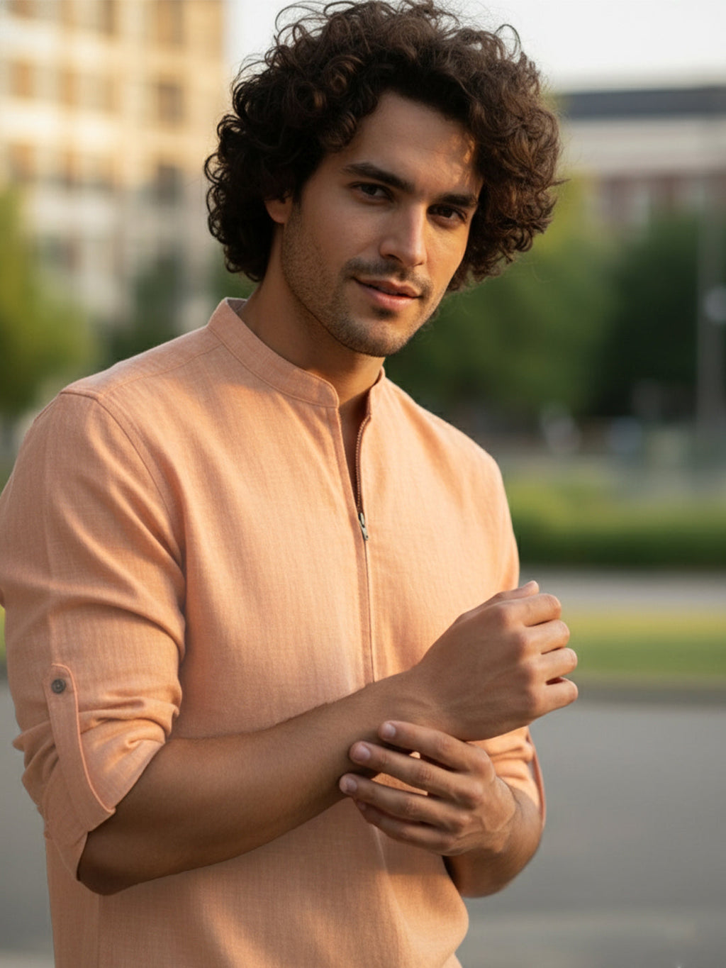 BLUE ROBED Full Sleeve Kurta for men Daily Wear in Orange view 49