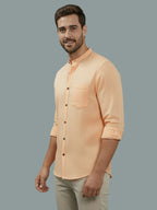 Full Sleeve Chinese Collar Cotton Slim Shirt for Men and Boys in Shirt For Men And Pink by BLUE ROBED, front view