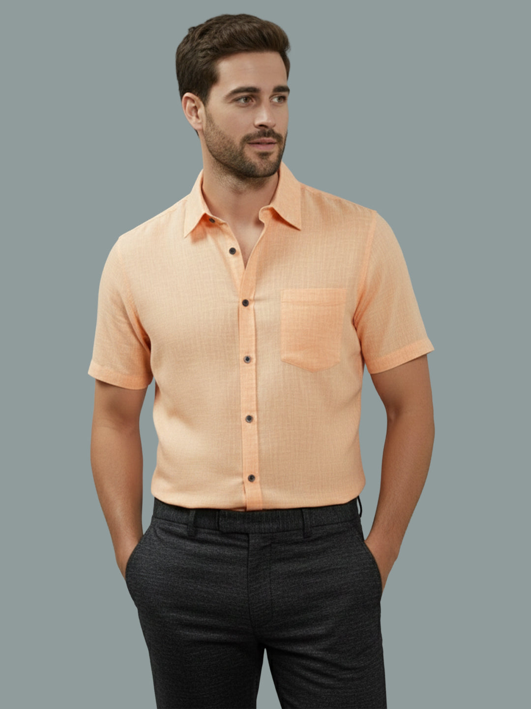Half Sleeve Spread Collar Cotton Slim Shirt for Men and Boys in Shirt For Men And Yellow by BLUE ROBED, front view