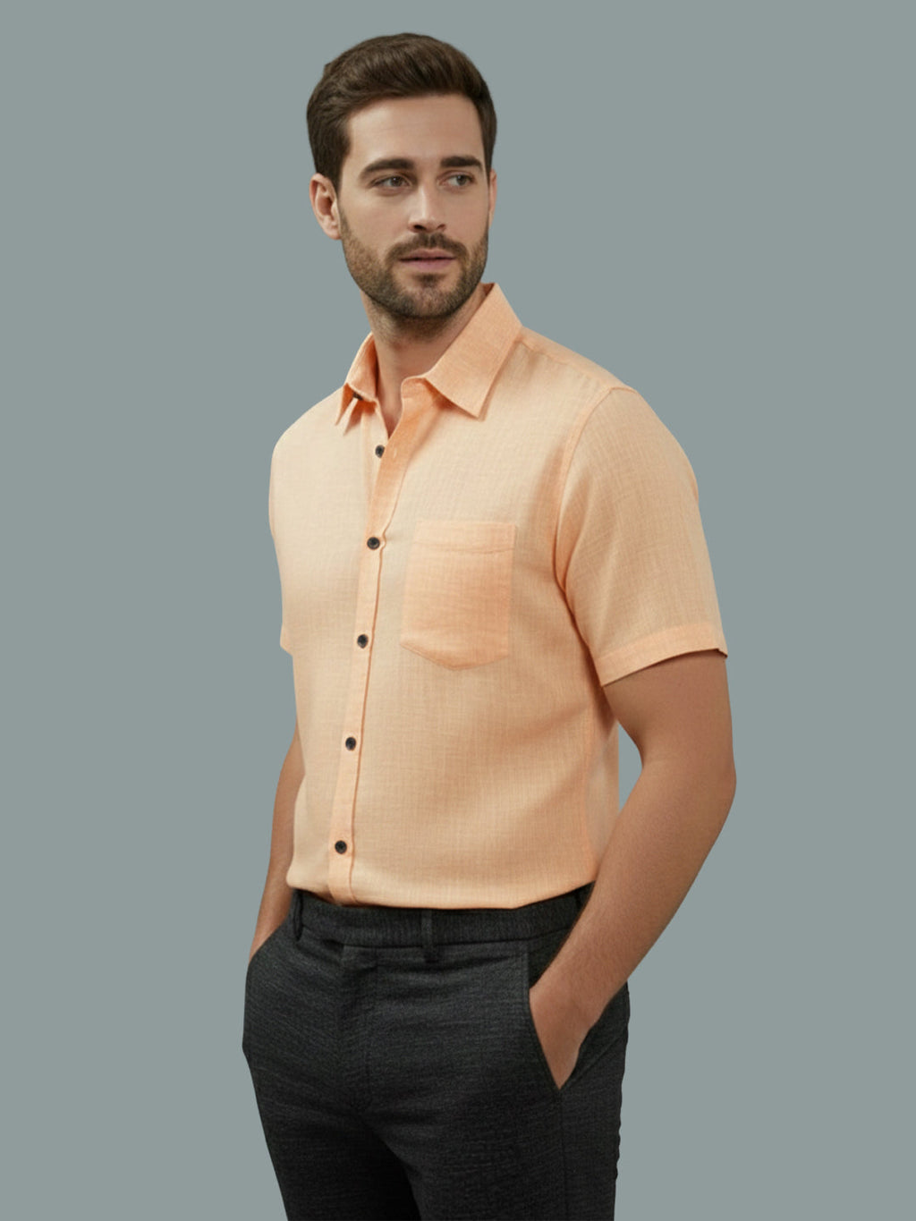 Half Sleeve Spread Collar Cotton Slim Shirt for Men and Boys in Shirt For Men And Yellow by BLUE ROBED, back view