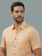 Half Sleeve Spread Collar Cotton Slim Shirt for Men and Boys in Shirt For Men And Yellow by BLUE ROBED, detail view