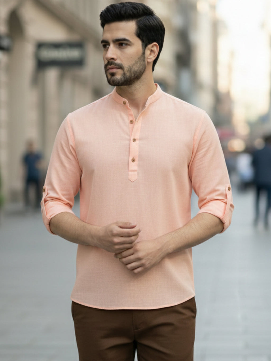 BLUE ROBED Full Sleeve Kurta for men Office Wear in Orange view 70