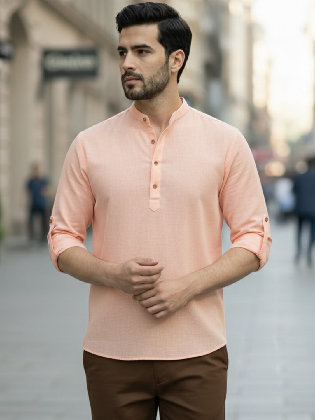 BLUE ROBED Full Sleeve Kurta for men Office Wear in Orange view 70