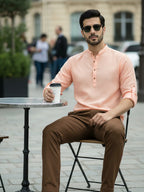 BLUE ROBED Full Sleeve Kurta for men Office Wear in Orange view 66