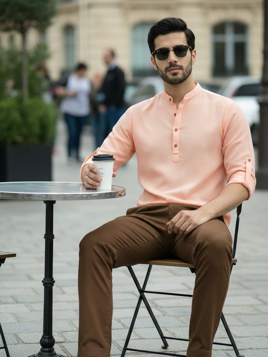 BLUE ROBED Full Sleeve Kurta for men Office Wear in Orange view 66