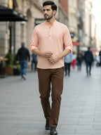 BLUE ROBED Full Sleeve Kurta for men Office Wear in Orange view 71