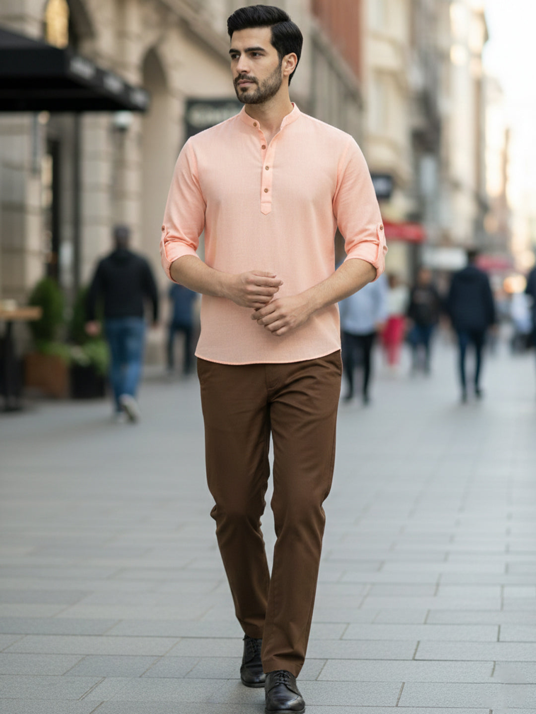 BLUE ROBED Full Sleeve Kurta for men Office Wear in Orange view 71