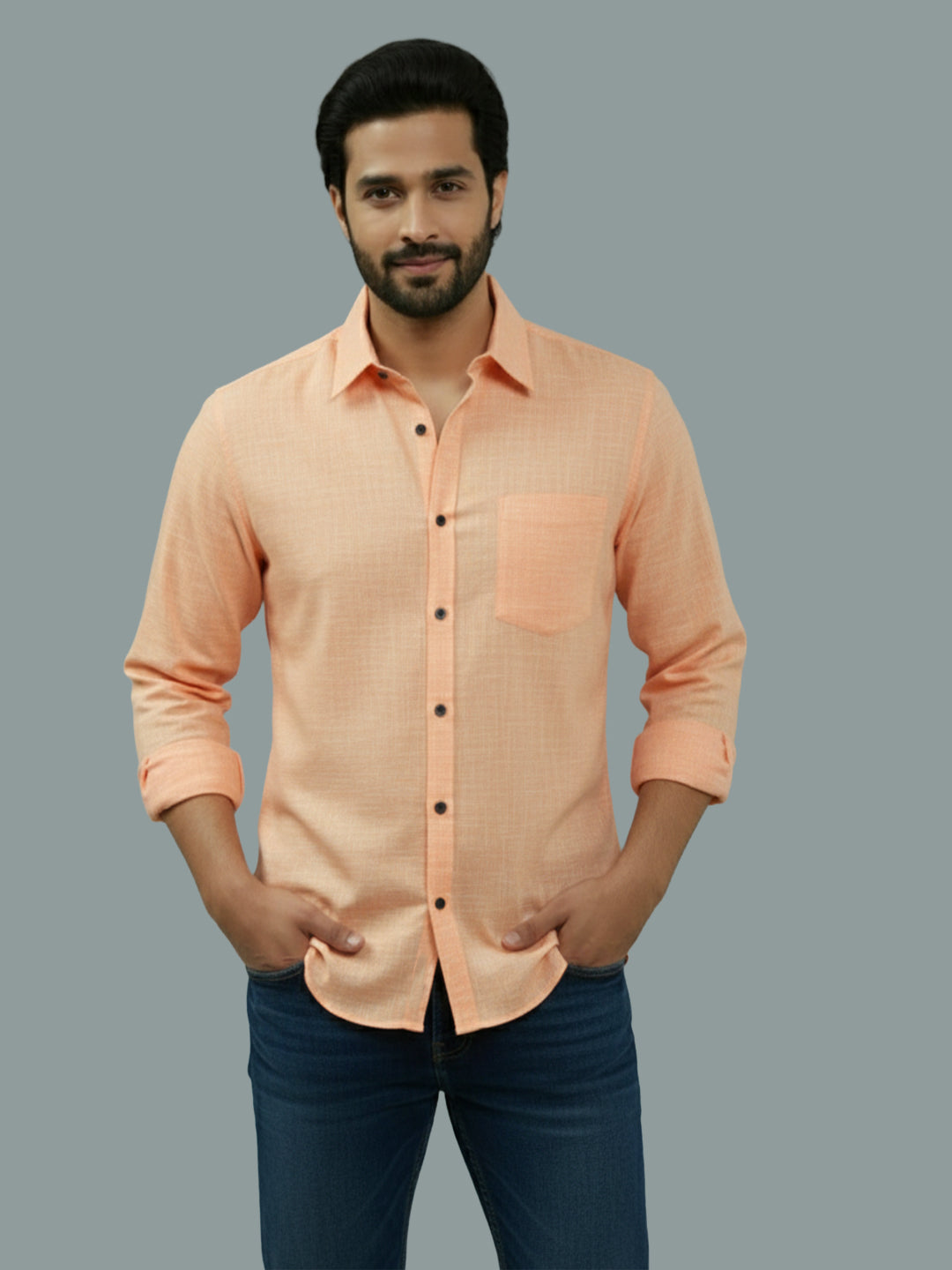 Full Sleeve Spread Collar Cotton Slim Shirt for Men and Boys in Shirt For Men And Green by BLUE ROBED, back view