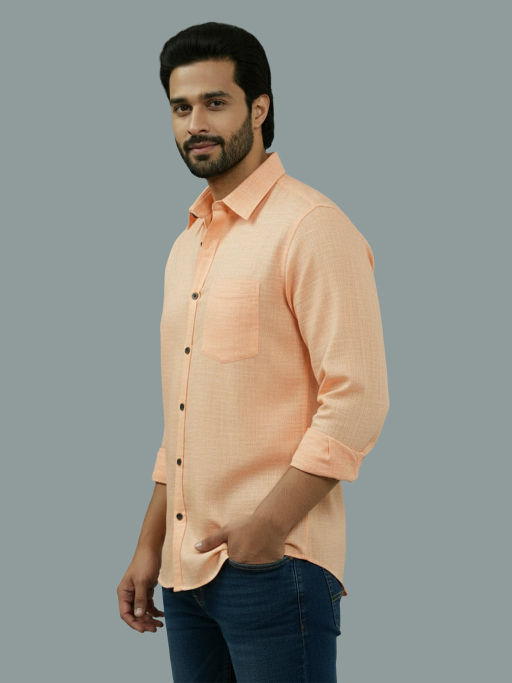 Full Sleeve Spread Collar Cotton Slim Shirt for Men and Boys in Shirt For Men And Green by BLUE ROBED, style view