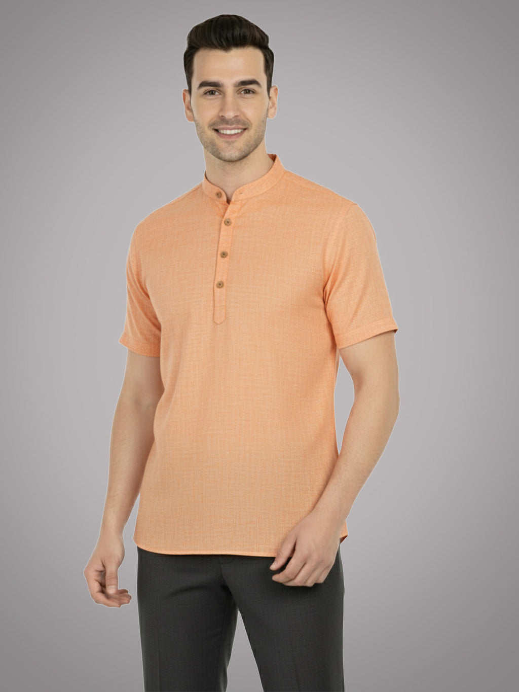 BLUE ROBED Half Sleeve Kurta for men in Orange view 8